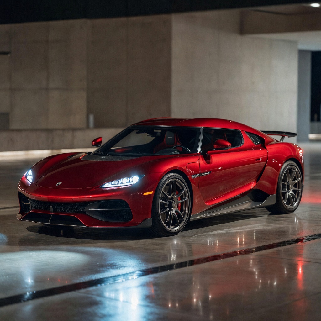 Red Ferrari 296 GTB in a concrete studio